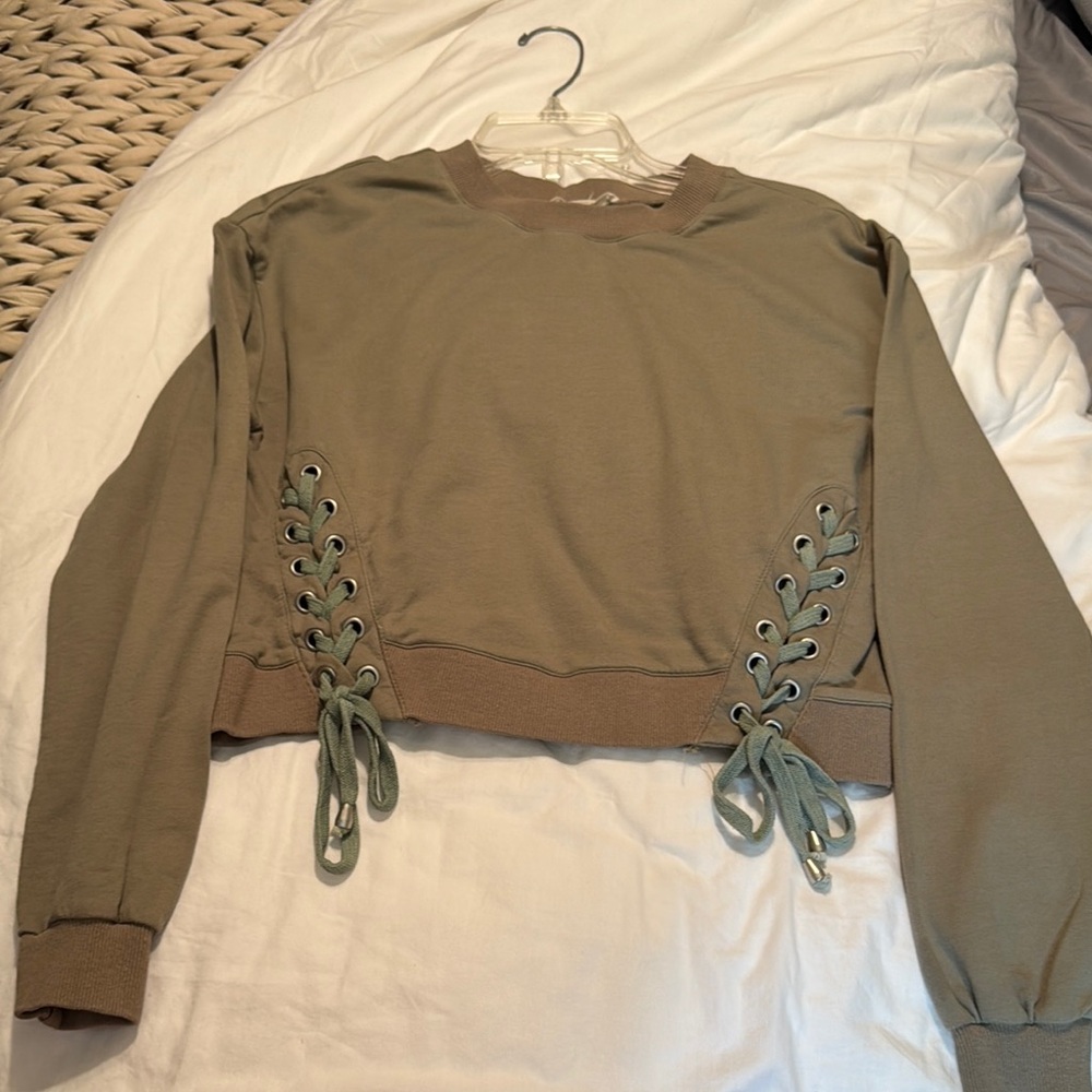 Olive Lace-Up Sweatshirt